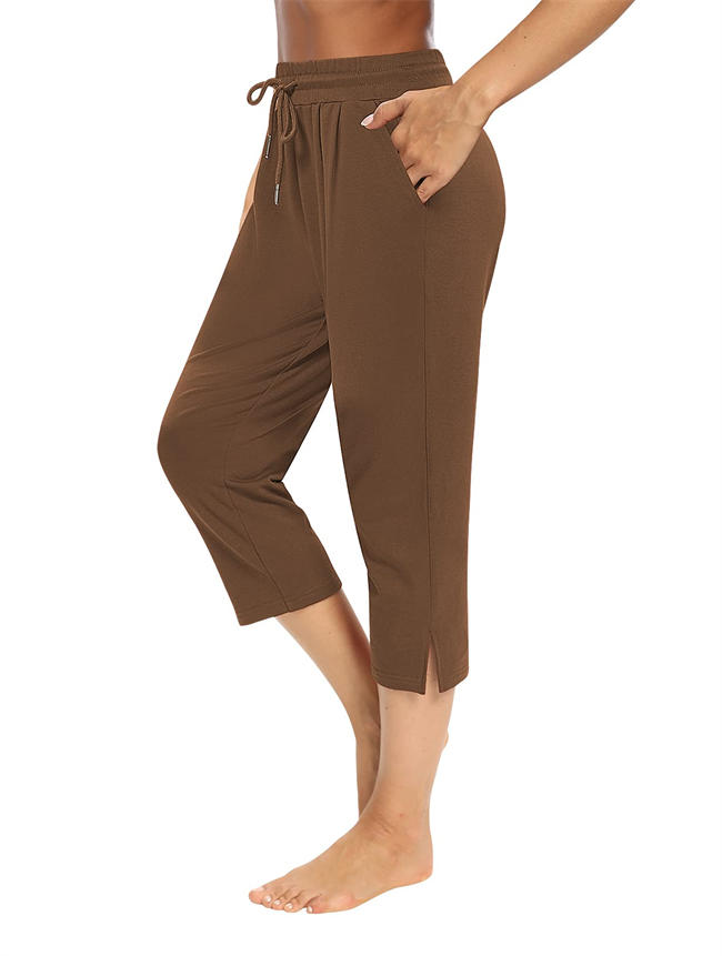 Womens Capri Yoga Pants Loose Workout Joggers Drawstring Sweatpants Lounge Pajama Capris Pants with Pockets